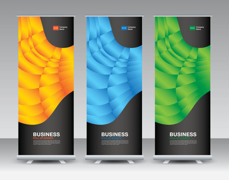 Business Roll Up banner set, roll up banner design, banner stand or flag design, j-flag, x stand, x banner, exhibition show, Stand Design, poster, ads, geometric background template, vectorのイラスト素材