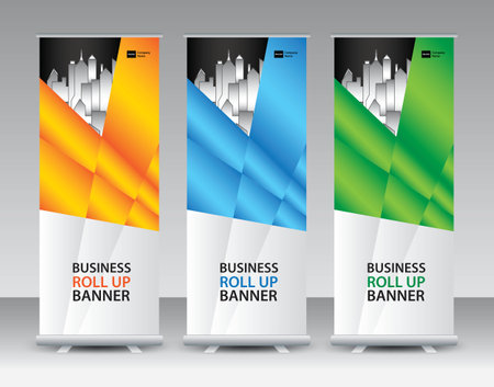 Business Roll Up banner set, roll up banner design, banner stand or flag design, j-flag, x stand, x banner, exhibition show, Stand Design, poster, ads, geometric background template, vectorのイラスト素材