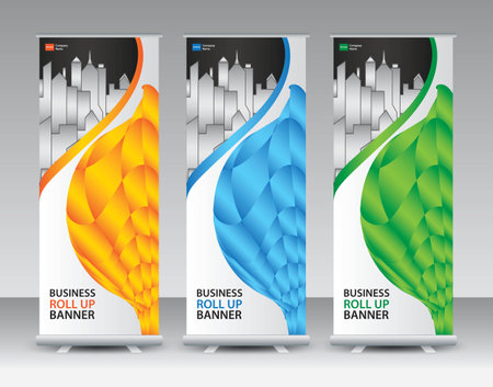 Business Roll Up banner set, roll up banner design, banner stand or flag design, j-flag, x stand, x banner, exhibition show, Stand Design, poster, ads, geometric background template, vectorのイラスト素材