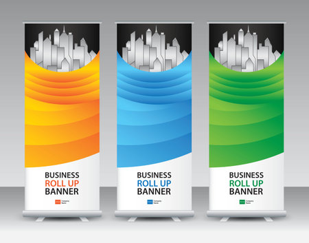 Business Roll Up banner set, roll up banner design, banner stand or flag design, j-flag, x stand, x banner, exhibition show, Stand Design, poster, ads, geometric background template, vectorのイラスト素材