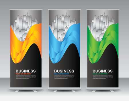 Roll Up banner template set, roll up banner design, banner stand or flag design, j-flag, x stand, x banner, exhibition show, Stand Design, poster, ads, geometric background template, vectorのイラスト素材
