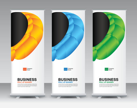 Roll Up banner template set, roll up banner design, banner stand or flag design, j-flag, x stand, x banner, exhibition show, Stand Design, poster, ads, geometric background template, vectorのイラスト素材