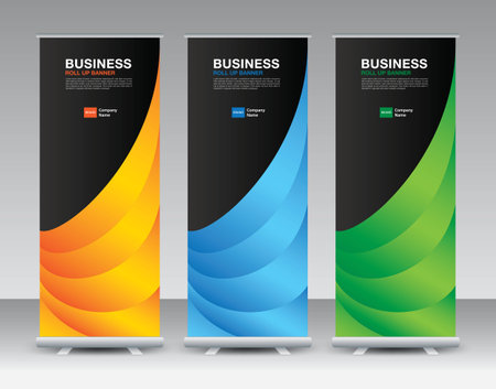 Roll Up banner template set, roll up banner design, banner stand or flag design, j-flag, x stand, x banner, exhibition show, Stand Design, poster, ads, geometric background template, vectorのイラスト素材