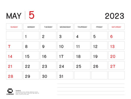 Calendar 2023 Vector- May 2023 year planner template, Desk Calendar 2023 Design, Week Start On Sunday, Planner, Stationery, Printing media, advertisement, business templateのイラスト素材