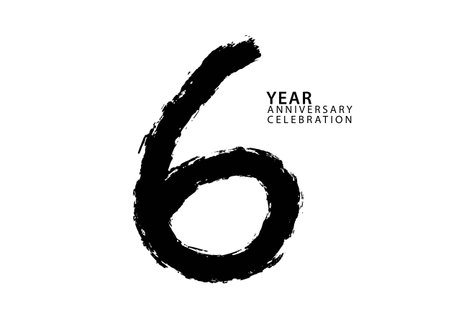 6 year anniversary celebration black color logotype vector, 6 number design, 6th Birthday...