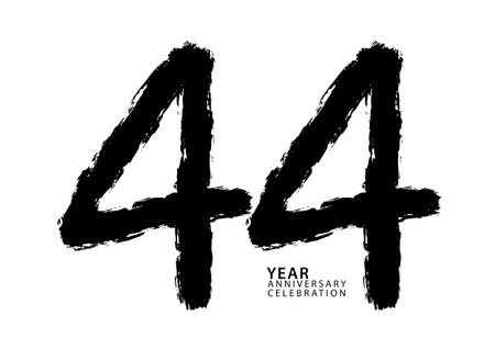 44 year anniversary celebration black color logotype vector, 44 number design, 44th Birthday invitation, logo number design vector illustration, black brushstroke illustrationのイラスト素材