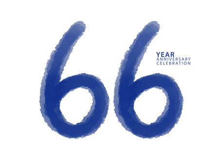 66 year anniversary celebration blue color logotype vector, 66 number design, 66th Birthday invitation, logo number design vector illustration, blue logo brushstroke illustrationのイラスト素材