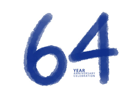 64 year anniversary celebration blue color logotype vector, 64 number design, 64th Birthday invitation, logo number design vector illustration, blue logo brushstroke illustrationのイラスト素材