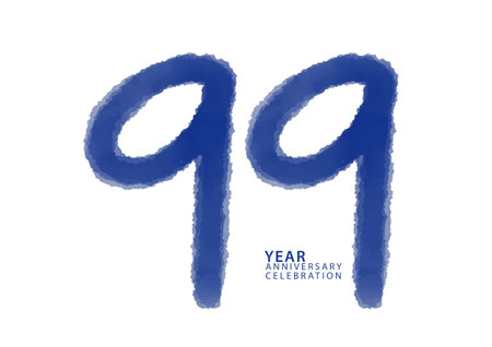 99 year anniversary celebration blue color logotype vector, 99 number design, 99th Birthday invitation, logo number design vector illustration, blue logo brushstroke illustrationのイラスト素材