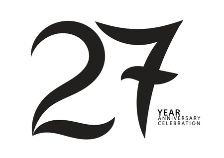 27 year anniversary celebration black color logotype vector, 27 number design, 27th Birthday invitation, logo number design vector illustration, graphic element, calligraphy font, typography logoのイラスト素材