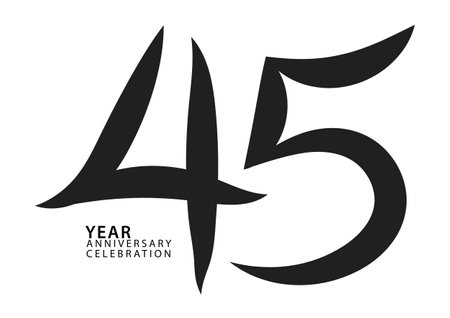 45 year anniversary celebration black color logotype vector, 45 number design, 45th Birthday invitation, logo number design vector illustration, graphic element, calligraphy font, typography logoのイラスト素材