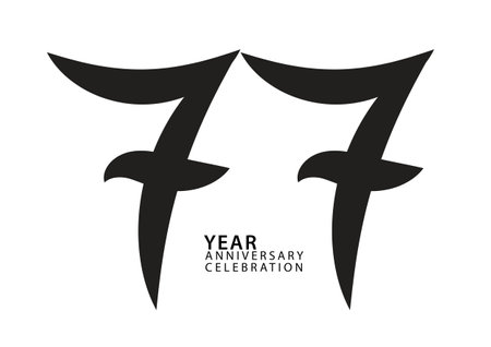 77 year anniversary celebration black color logotype vector, 77 number design, 77th Birthday invitation, logo number design vector illustration, graphic element, calligraphy font, typography logoのイラスト素材
