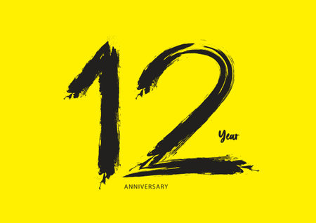 12 year anniversary celebration logotype on yellow background, 12 number design, 12th Birthday invitation, anniversary logo template, logo number design vector, calligraphy font, typography logoのイラスト素材