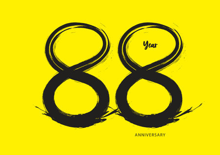 88 year anniversary celebration logotype on yellow background, 88 number design, 88th Birthday invitation, anniversary logo template, logo number design vector, calligraphy font, typography logoのイラスト素材