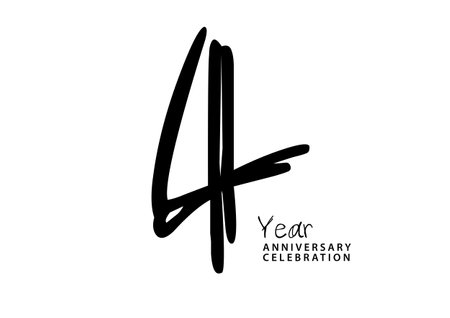 4 year anniversary celebration black color logotype vector, 4 number design, 4th Birthday...