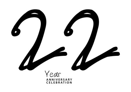 22 year anniversary celebration black color logotype vector, 22 number design, 22th Birthday invitation, anniversary logo template, logo number design vector, calligraphy font, typography logoのイラスト素材