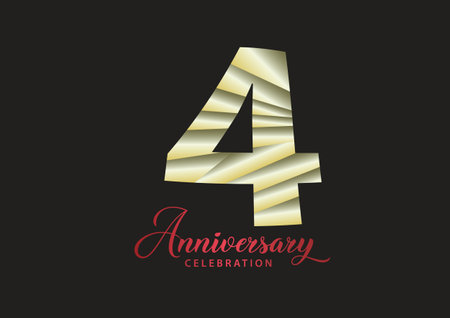 4 year anniversary celebration logotype vector, 4 number design, 4th Birthday invitation, anniversary logo template, logo number design vector, calligraphy font, typography logo, vector designのイラスト素材