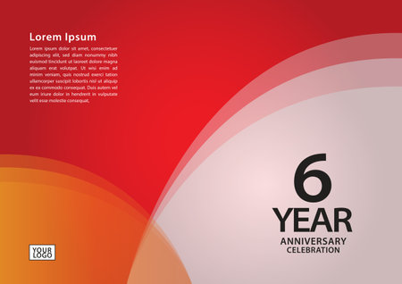 6 year anniversary celebration logotype on red background for poster, banner, leaflet, flyer, brochure, web, invitations or greeting card, 6 number design, 6th Birthday invitation, anniversary logoのイラスト素材