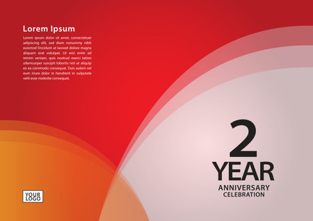 2 year anniversary celebration logotype on red background for poster, banner, leaflet, flyer, brochure, web, invitations or greeting card, 2 number design, 2nd Birthday invitation, anniversary logoのイラスト素材