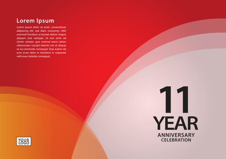 11 year anniversary celebration logotype on red background for poster, banner, leaflet, flyer, brochure, web, invitations or greeting card, 11 number design, 11th Birthday invitation, anniversary logoのイラスト素材