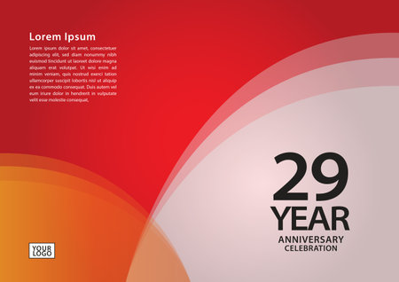 29 year anniversary celebration logotype on red background for poster, banner, leaflet, flyer, brochure, web, invitations or greeting card, 29 number design, 29th Birthday invitation, anniversary logoのイラスト素材