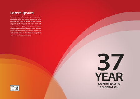 37 year anniversary celebration logotype on red background for poster, banner, leaflet, flyer, brochure, web, invitations or greeting card, 37 number design, 37th Birthday invitation, anniversary logoのイラスト素材