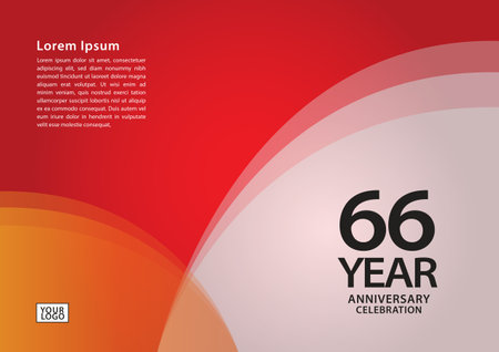 66 year anniversary celebration logotype on red background for poster, banner, leaflet, flyer, brochure, web, invitations or greeting card, 66 number design, 66th Birthday invitation, anniversary logoのイラスト素材
