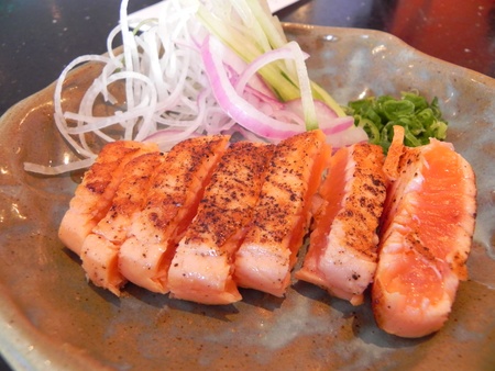 Japanese gourmet asian seafood Restaurant food Chef preparing sushi salmon fishの写真素材