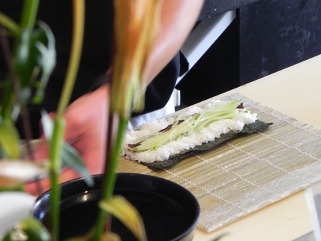 Japanese gourmet asian seafood Restaurant food Chef preparing sushi salmon fishの写真素材