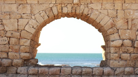 archaeology acueducto caesarea historic aqueduct Israel roman arch buildingの写真素材
