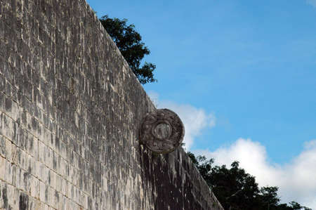 Closeup of Wall at Mayan Ball Court with Goal Shownの写真素材