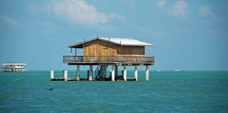 View of Wooden Stilt House in Stiltsville Florida off Miami Coastlineの写真素材
