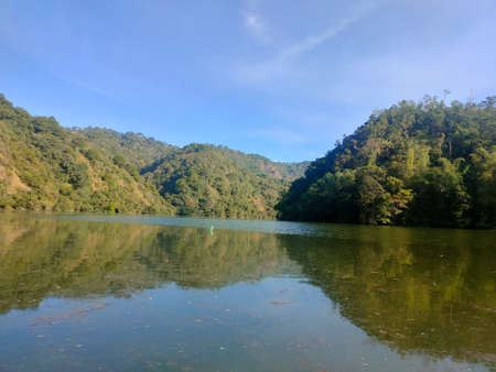 A lake surrounded by mountains