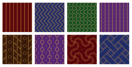 Luxurious stripes seamless patterns. Set of 8 luxurious repeatable stripes vector patterns for wallpapers, flyers, covers, banners, backgrounds, etc.のイラスト素材