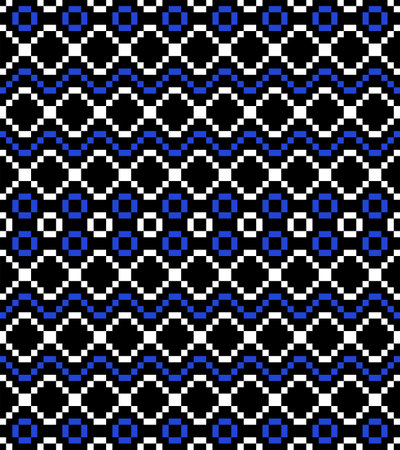 Wavy seamless pattern in pixel style. Pixel style seamless vector pattern. Featured in a combination of blue, black and white.のイラスト素材