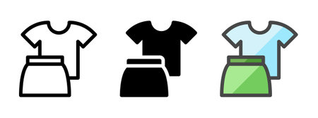 Multipurpose clothes icon in outline, glyph, filled outline style. Various styles of clothes vector icon with shirt and skirt element. Three style variants in one pack.のイラスト素材