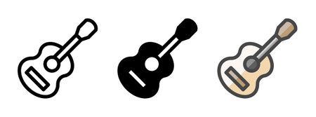 Multipurpose guitar icon in outline, glyph, filled outline style. Various styles of guitar vector icon. Three style variants in one pack.のイラスト素材