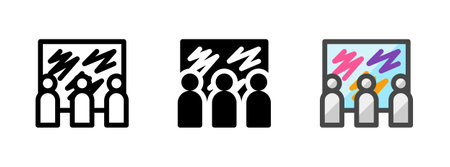 Multipurpose gallery icon in outline, glyph, filled outline style. Various styles of gallery vector icon with people and painting element. Three style variants in one pack.のイラスト素材