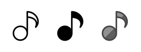 Multipurpose music note icon in outline, glyph, filled outline style. Various styles of music note vector icon. Three style variants in one pack.のイラスト素材