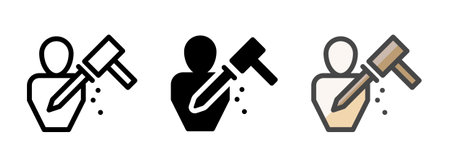 Multipurpose sculpture icon in outline, glyph, filled outline style. Various styles of sculpture vector icon with statue, chisel, hammer element. Three style variants in one pack.のイラスト素材