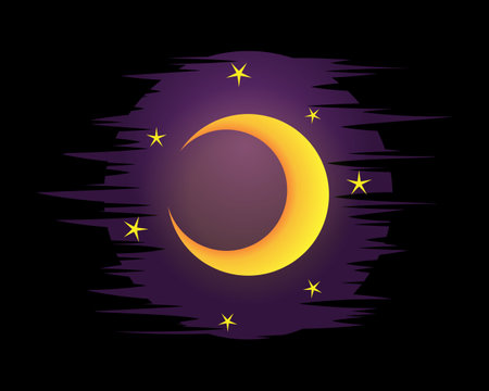 Good night starry sky illustration. Multipurpose calm night sky vector illustration with moon and stars element for cards, social media content, background, etc.のイラスト素材