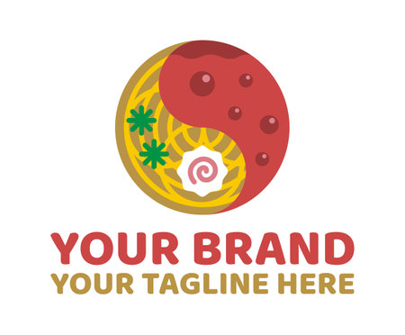 Yin yang food and drink logo template. Multipurpose vector logo template with ramen or noodles, drink, and yin yang element for restaurants, bars, etc.のイラスト素材