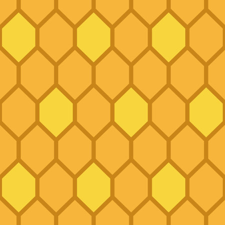 Honey bee hive seamless pattern. Flat honeycomb vector pattern presented with a combination of oranges and yellow.のイラスト素材