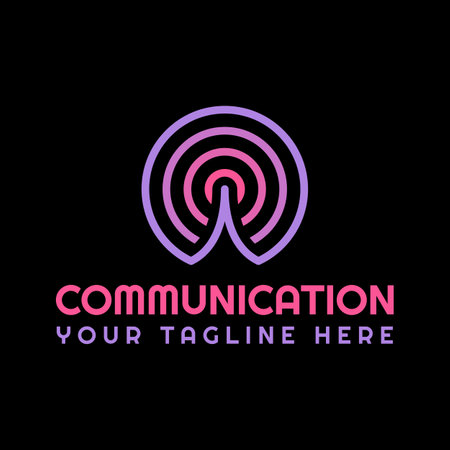 Communication logo template in vibrant colors. Circular vector logo template with signal and transmitter element for everything related to technology and communication.のイラスト素材