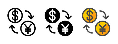 Multipurpose currencies vector icon in outline, glyph, filled outline style. Three icon style variants in one pack.のイラスト素材