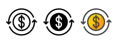 Multipurpose arrows coin vector icon in outline, glyph, filled outline style. Three icon style variants in one pack.のイラスト素材