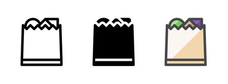 Multipurpose paper bag vector icon in outline, glyph, filled outline style. Three icon style variants in one pack.のイラスト素材