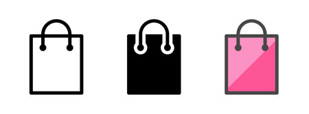 Multipurpose shopping bag vector icon in outline, glyph, filled outline style. Three icon style variants in one pack.のイラスト素材