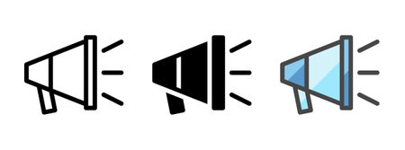 Multipurpose megaphone vector icon in outline, glyph, filled outline style. Three icon style variants in one pack.のイラスト素材