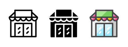 Multipurpose shop vector icon in outline, glyph, filled outline style. Three icon style variants in one pack.のイラスト素材